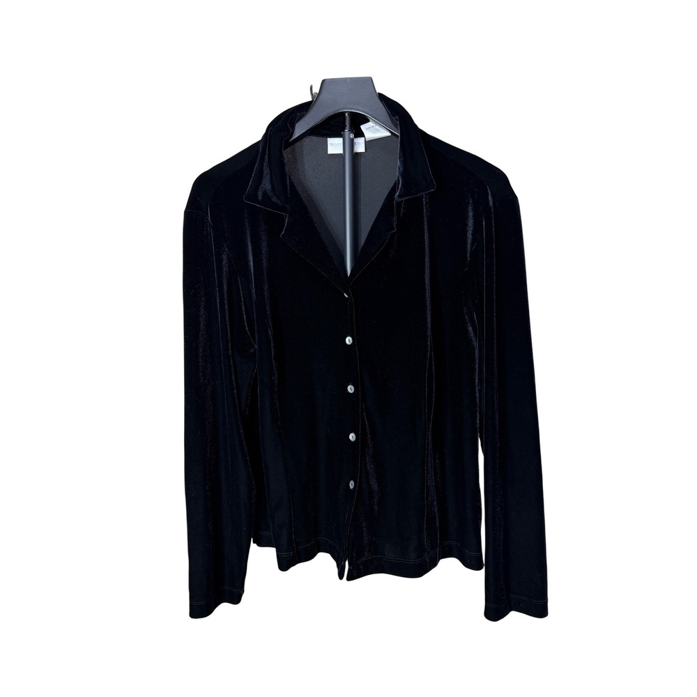 Worthington Black Velvet Button Down Shirt Long Sleeve Collared Top Size 12